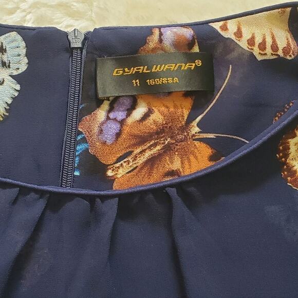 Anthropologie Gyalwana Blue Butterfly Print Flowy Midi Dress, Size 11 - Picture 3 of 10